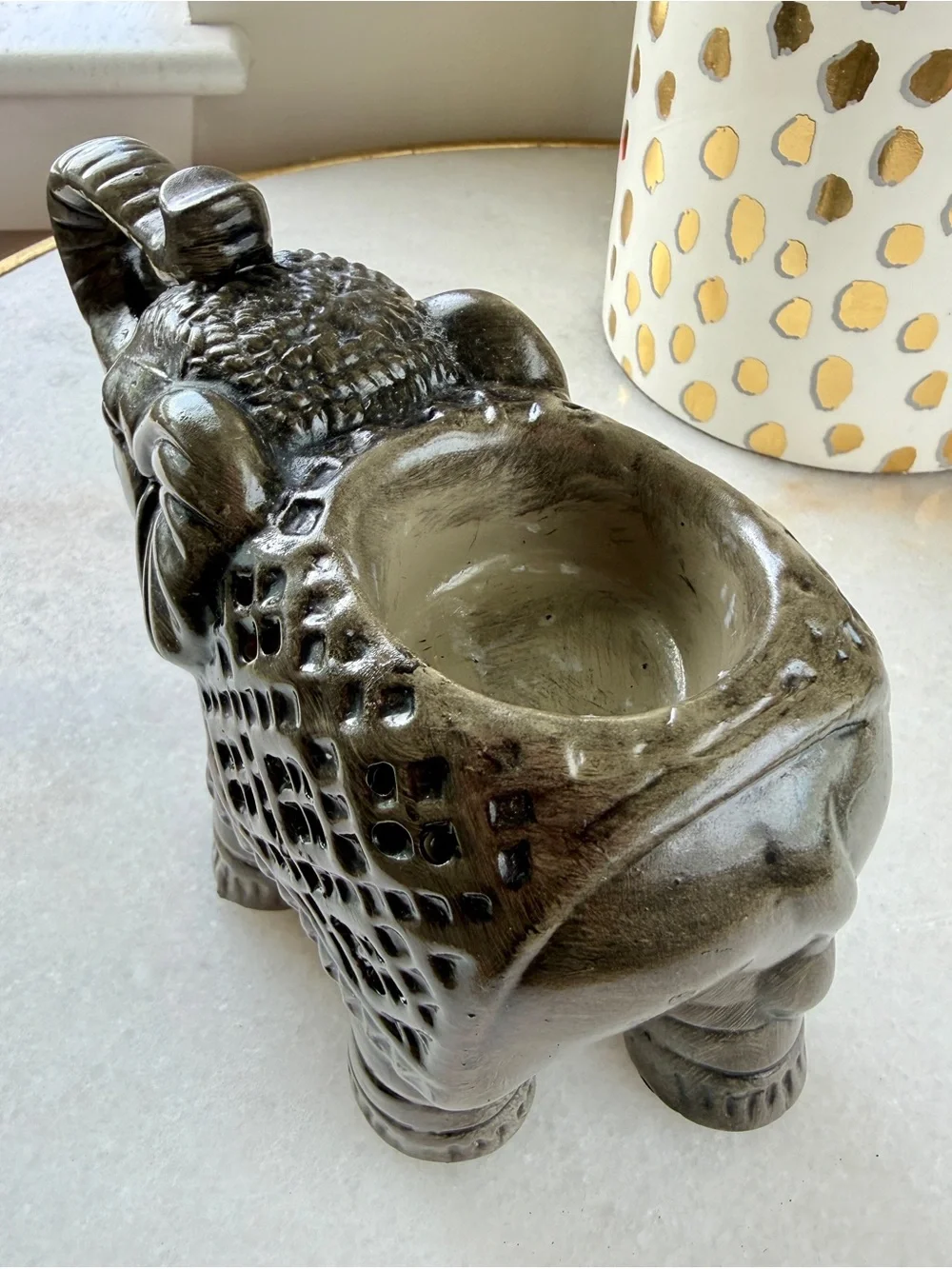 Ceramic Elephant Tea-Lite Candle Holder 4 1/2” H Felt On Feet